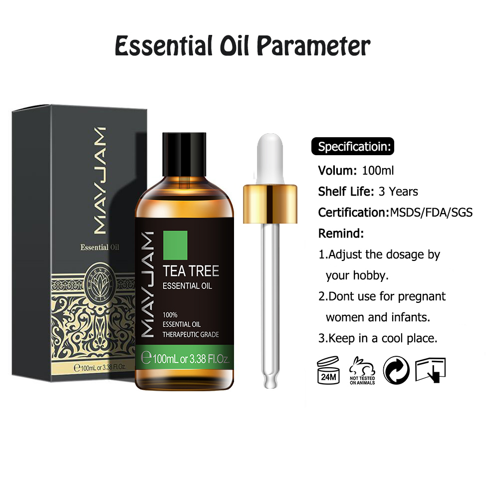 100ml Pure Natural Sandalwood Tea Tree Essential Oils Diffuser Plant Lavender Mint Vanilla Lemon Rose Eucalyptus Essential Oil
