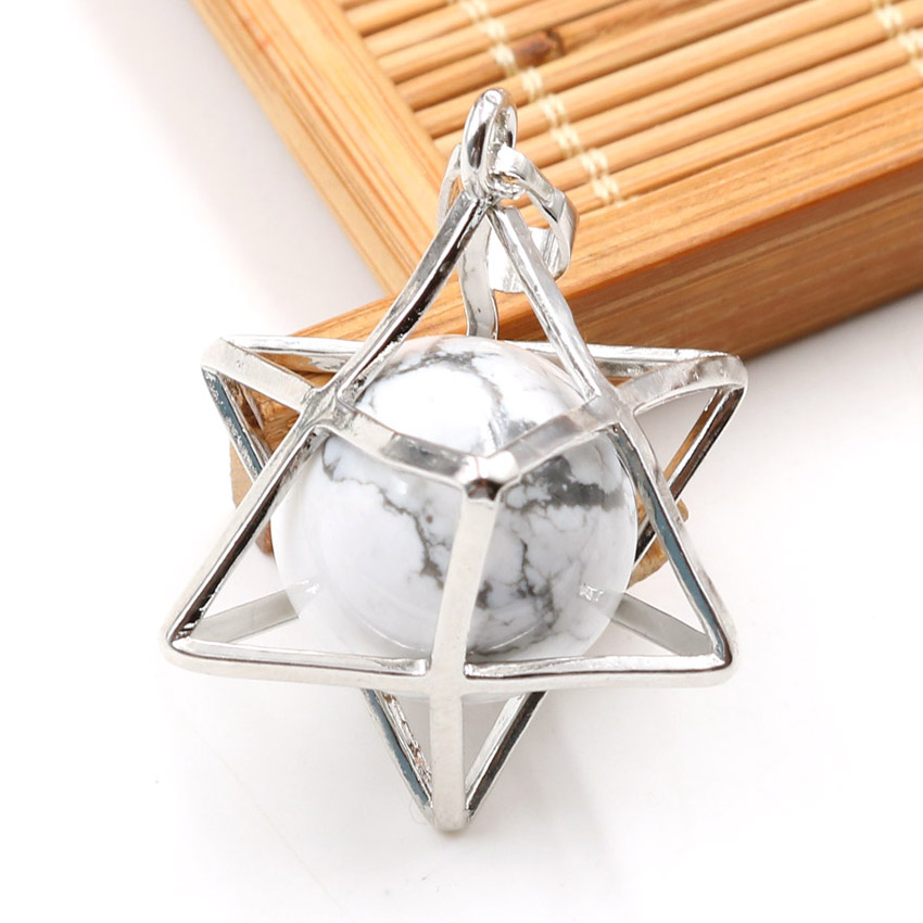 Collier pendentif étoile à huit branches géométrie 3D avec pierre naturelle pour hommes et femmes