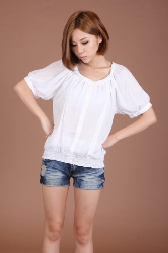100%Rayon White Women Short Sleeve Shirts