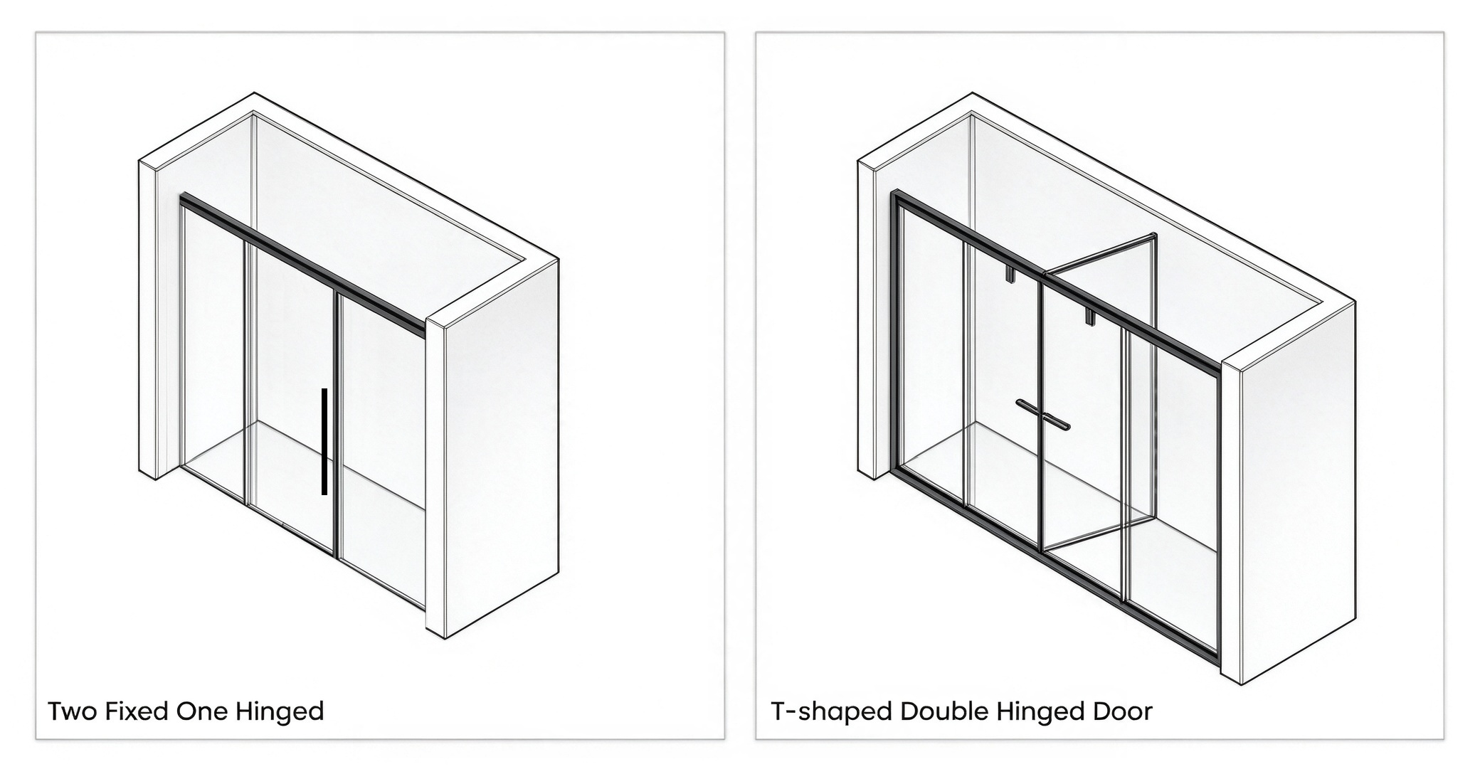 Configurations de portes de douche battantes sans cadre XNS-168121