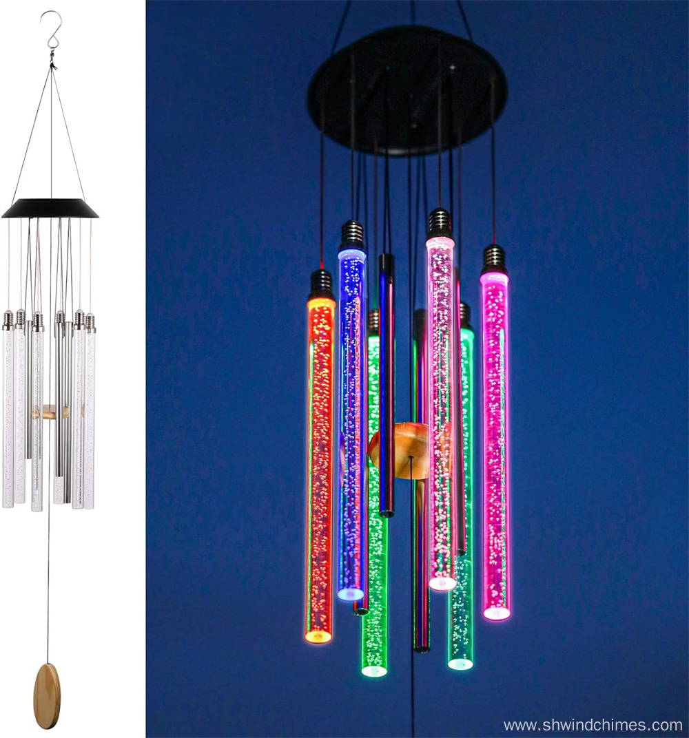 Color Changing LED Solar-Powered Wind Chimes for Outdoor Use