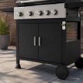 Parrilla profesional de gas propano líquido de 4 quemadores con mesa auxiliar y gabinete de almacenamiento de doble puerta