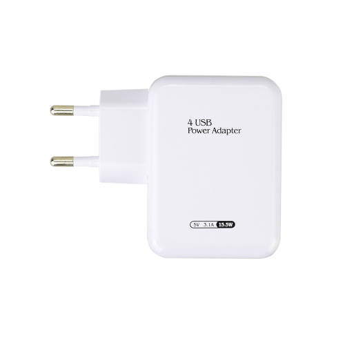 15.5W 4-Port Multi USB Wall Phone Charger White