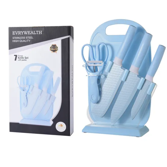 Hyri 7-Piece Colorful Wheat Straw and Stainless Steel Kitchen Knife Set with Cutting Board, Holder, and Gift Box: Premium Chef's Knife Collection