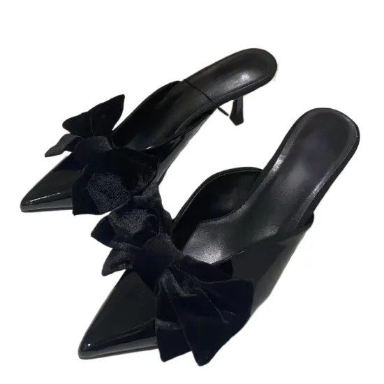 2024 Summer New Patent Leather ZA Shoes: Large Size 42, Bowknot Design Mules for Women - Luxury Outdoor Footwear