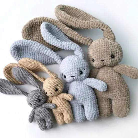 Baby Appeasing Stuffed Animal Long Ear Bunny Crochet Animal Toy Handmade Cotton Baby Toy Crochet