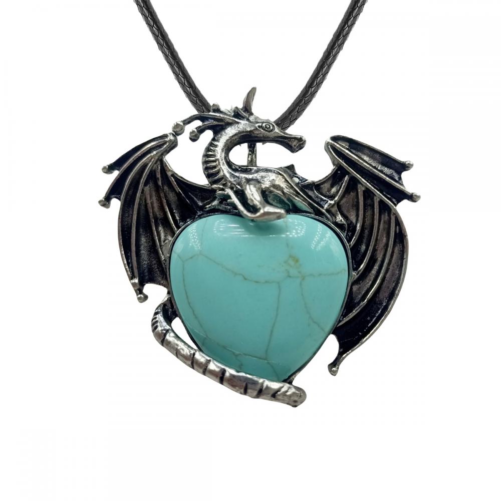 Gemstone Crystal Heart Alloy Wings Dragon &amp; Pterosaur Stone Neclace Natural Quartz Dragon Charm Pendentiels Choker Anniversary Gift