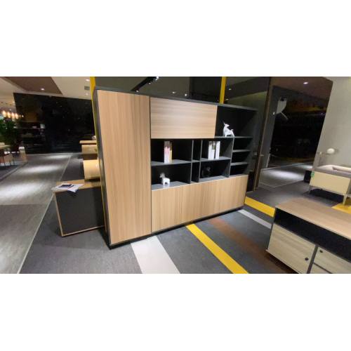 European style office use boss room golden eucalyptus foshan factory wood file cabinet