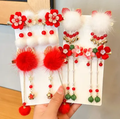 Traditional Chinese Children's Hanfu Accessories: Hair Clips, Headdresses, and Fringes