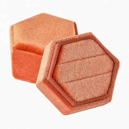 Custom Logo Velvet Hexagonal Travel Jewelry Ring Box