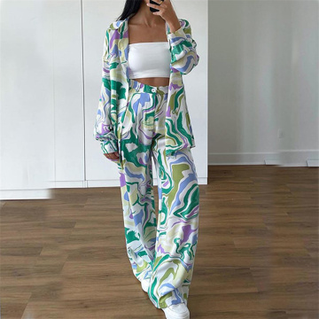 Sommer Neue trendige Frauen Streetwear Lose bedrucktes Hemd und Hosen Set