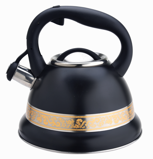 Golden decoration stainless steel whistling tea kettle