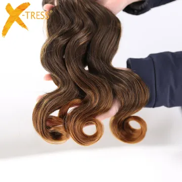 X-TRESS 4 Bundles Body Wave Synthetic Hair Bundles High Temperature Fiber Hair Weaving Dark Brown Color Hair Weaves Extensions