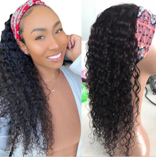 Full Cuticle Deep Curly Headband Wigs Human Hair GlueLess None Lace 10A Virgin Peruvian Head Band Human Hair Wigs