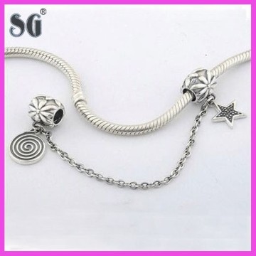 Beautiful Cute Design 925 Sterling Silver Flower Safety Chain with White Star & Swirl Dangle Charm