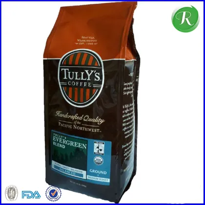 Food Grade Customize Printing Four Side Sealed Aluminium Foil Coffee Packaging Bag With Air Valve