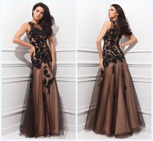 Timeless Round Neck Floor Length Tulle Sheath Applique Designer Evening Gowns HA-160