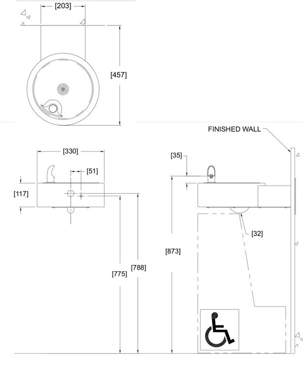 dimension of wall hung drinking fountain