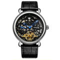 Echte lederen mode luxe skelet horloge