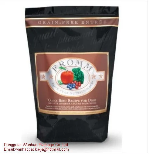 Zipper top stand up pet food packaging bag