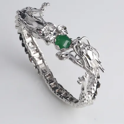 Custom Chain Moissanite Gem Stones Bracelet 925 Sterling Silver Punk Style Jade Dragon Bracelet for Men