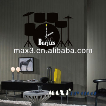 Drum kit creative wall clock sticker modern home decor design