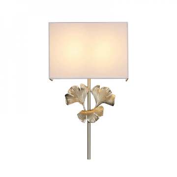 All Copper Wall Sconce with Bronze Branch and Ginkgo Leaves, Cloth Covered Wall Lamp for Bedroom and Living Room