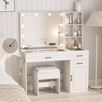 Modern LED Lamp White Color Dresser and Vanity Set