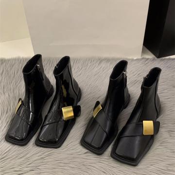 Women's New Winter Vintage French Flat Short Boots Black Knight Style