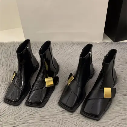 Women's New Winter Vintage French Flat Short Boots Black Knight Style