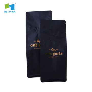 Sacos de café preto fosco reutilizáveis ​​com reforço plano de fundo