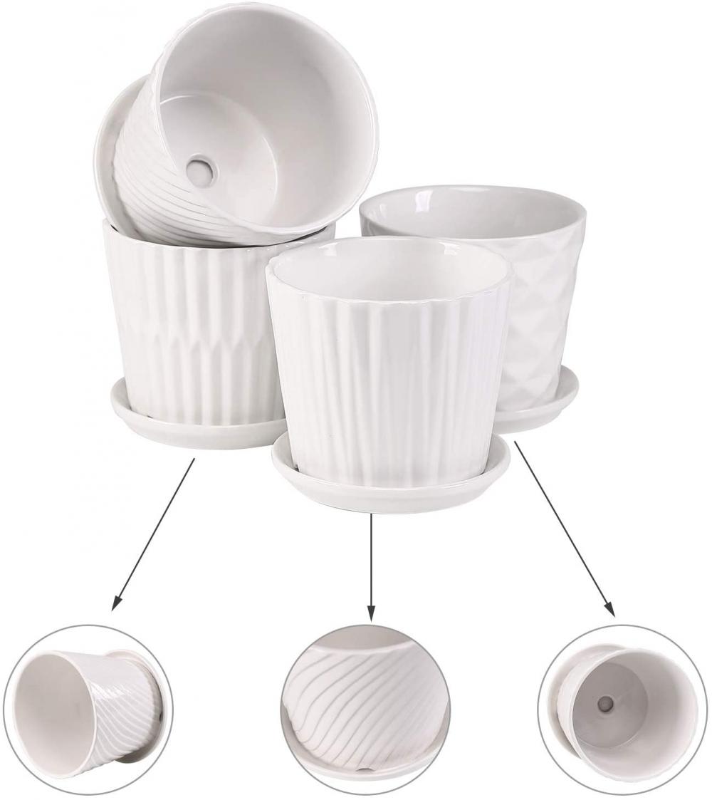 5.5 Inch Cylinder Ceramic Planters with Connected Saucer