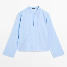Women's French minimalist style commuting style V-neck long sleeved shirt