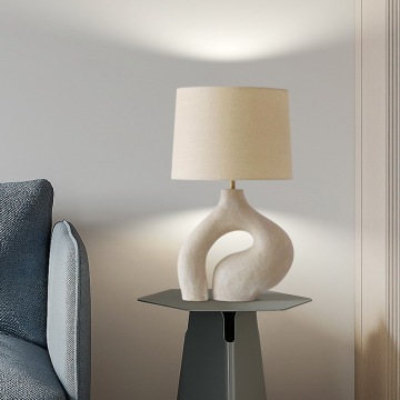 Modern Mykonos Oblong Loop Beige Fabric LED Table Lamp
