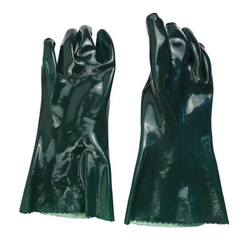 Green PVC coated gloves smooth finish 35cm