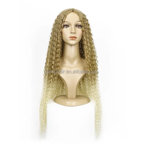 Natural Blonde Glueless Heat Resistant Wave Hair Wigs Long Kinky Curly Synthetic Brazilian Hair Wig