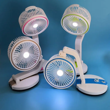 Foldable Table Light Cooler Fan with 1600mAh Emergency Lamp for Student Dormitory and Office - USB Charging