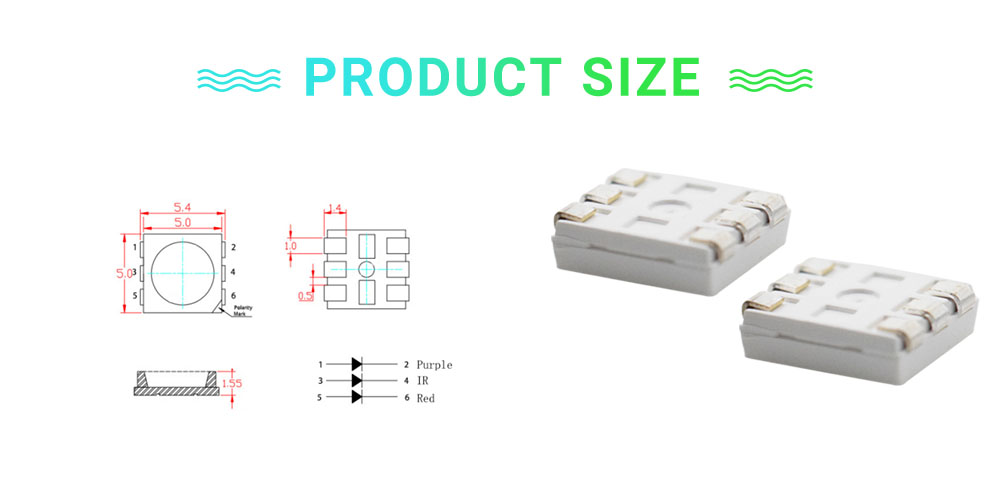 Size of 5050RGBWD-14 Super Bright SMT RGB 5050 LED Diffused Lens