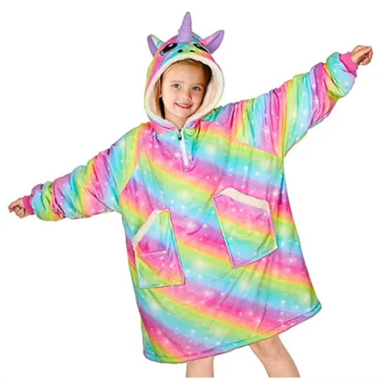 Unicorn Castle Blanket Sweatshirt Rainbow Unicorn Hoodie Blanket with Pocket Oversized Wearable Blanket for Girls Kids