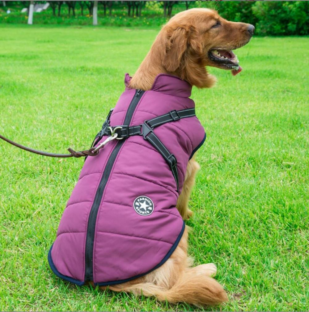 Dog Winter Warm Coat Waterproof Dog Winter Jacket with Harness Traction Belt