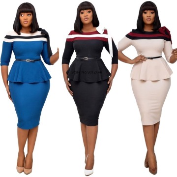 2020 autumn elegent fashion style african women o-neck polyester knee-length dress S-3XL
