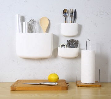 White Plastic Wall Mount Kitchen Organizer Storage Box
