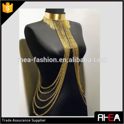 Vintage Choker Chain Necklace,Tassel Body Chain,Multi Gold Body Chain Jewelry