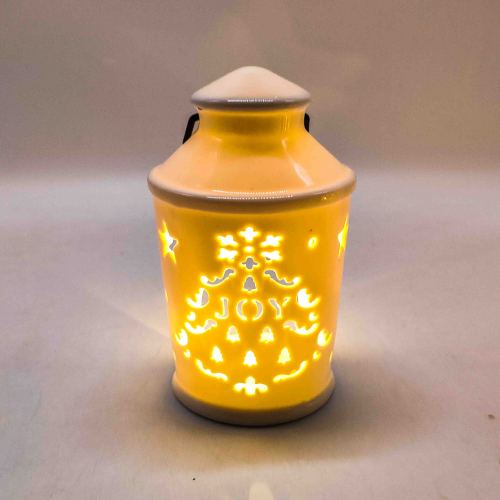 Lanterna de vela de cerâmica com recorte de árvore de Natal JOY