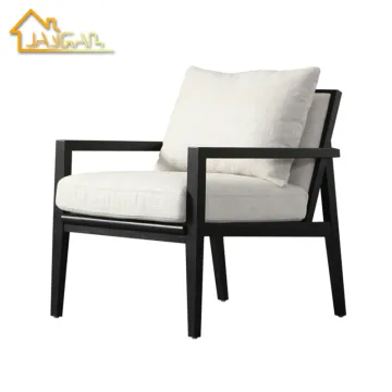 Modern Wood Patio Lounge Chairs - Light Grey Fabric Comfy Armchairs