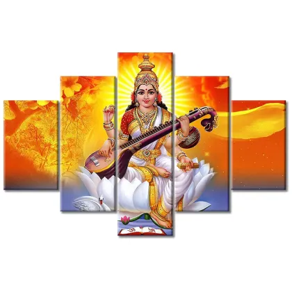 5 Panel Canvas Poster Print: Lord Vishnu and Lord Krishna Paintings - Hindu God Art