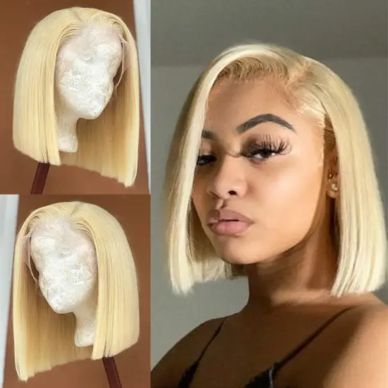Wholesale Raw Brazilian Virgin Hair HD Lace Frontal Wig Short Bob Wig T Part  Lace Frontal 613 Bob  Human Hair Wig