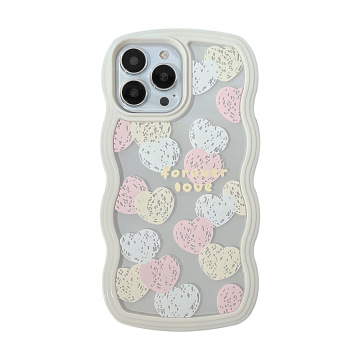 Luxury Designer Rippled Edge Heart Shape Shockproof Phone Case with String for iPhone 11/12/13/14/15 Pro Max