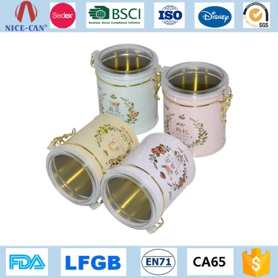 Customized Coffee Tin Box Set Medlar/Chrysanthemum Tin Cans Round