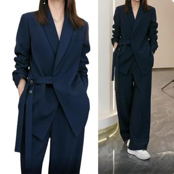 Wholesale Extra Large Women's Spring Autumn Suit: Loose Coat with Wide Leg Pants
